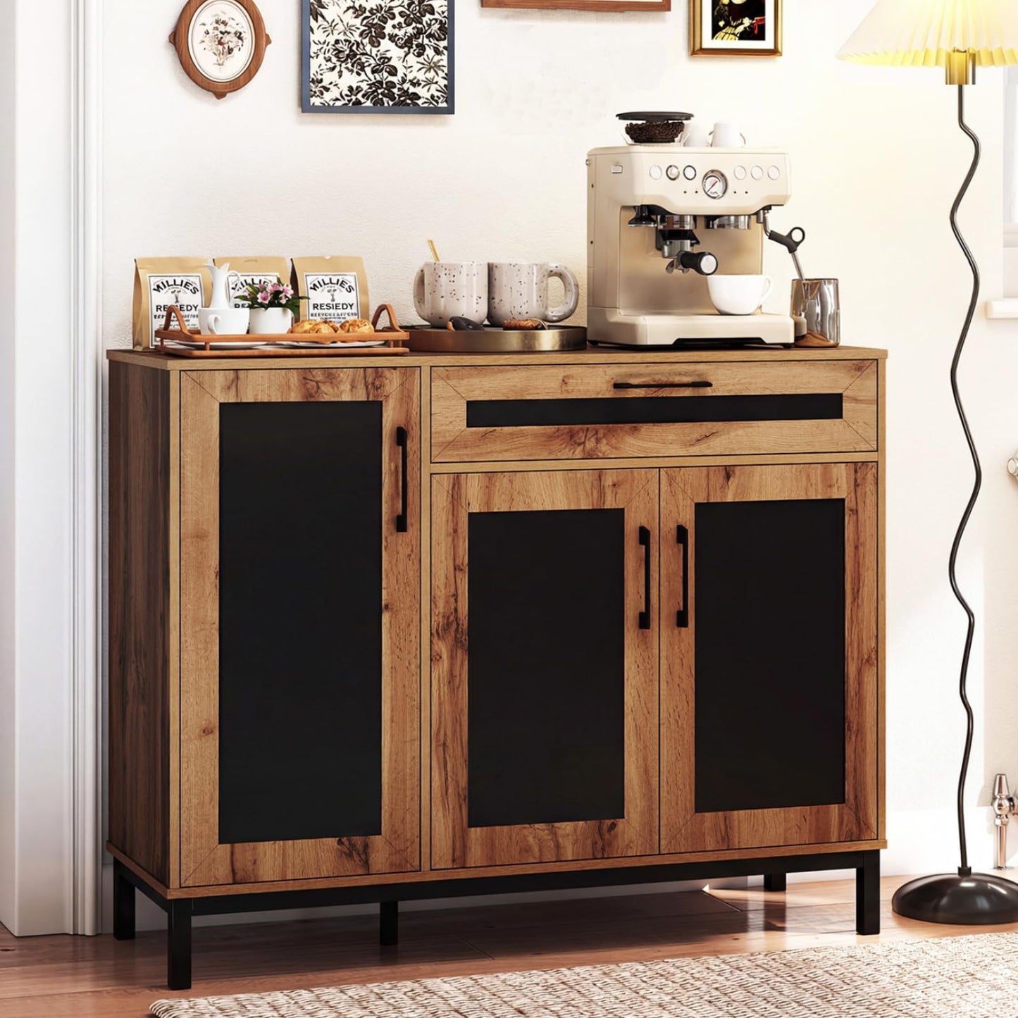 Storage Cabinet, Wooden Buffet Sideboard with Drawer, Doors, Removable Shelves