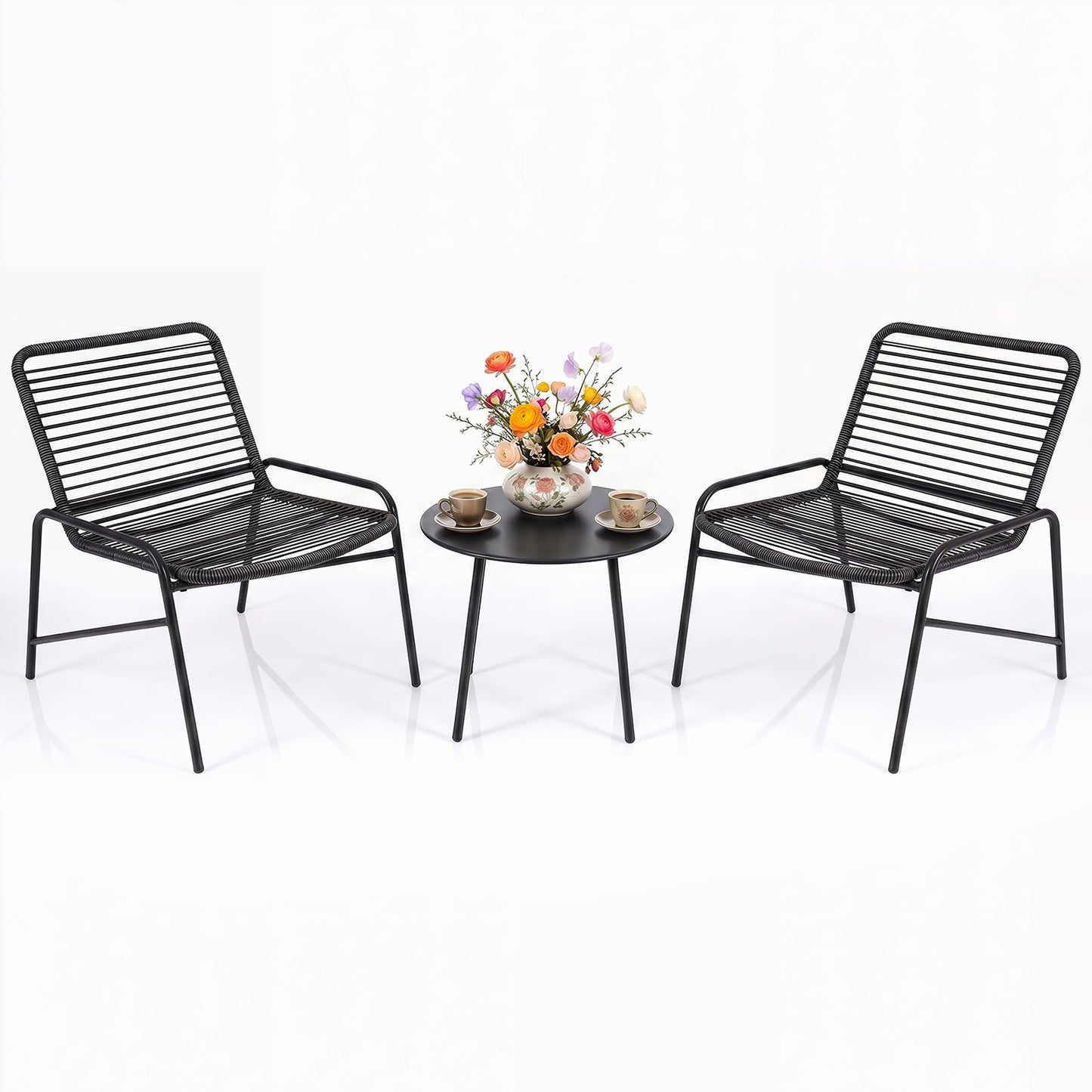 3 Piece Patio Bistro Set, Metal Frame Garden Furniture Set