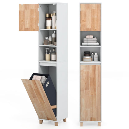 Tall Bathroom Storage Organizer Unit with Rubber Wood Doors