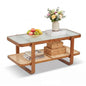 2-Tier Rattan Coffee Table, Frosted Tempered Glass Center Table