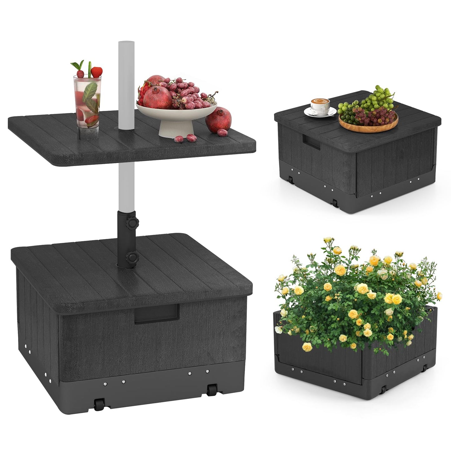 3-in-1 Patio Umbrella Base with Adjustable Tray and Weighted Bag