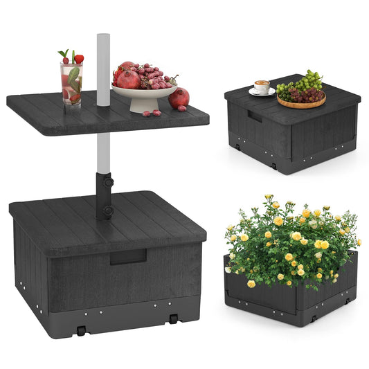 3-in-1 Patio Umbrella Base with Adjustable Tray and Weighted Bag