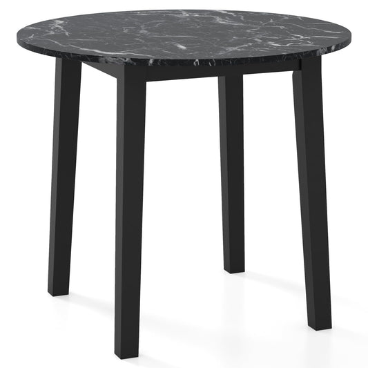 Round Dining Table with Rubber Wood Legs and Marble-textured Veneer Tabletop