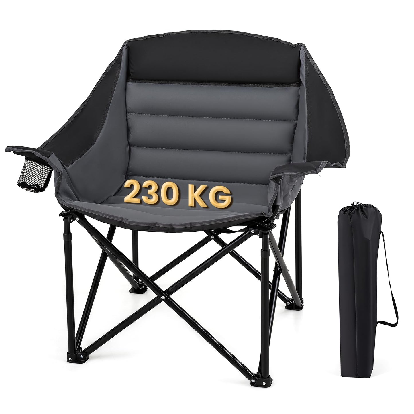 Oversized Folding Camping Chair, Padded Oxford Chair with Cup Holder, Side Pocket & Carry Bag