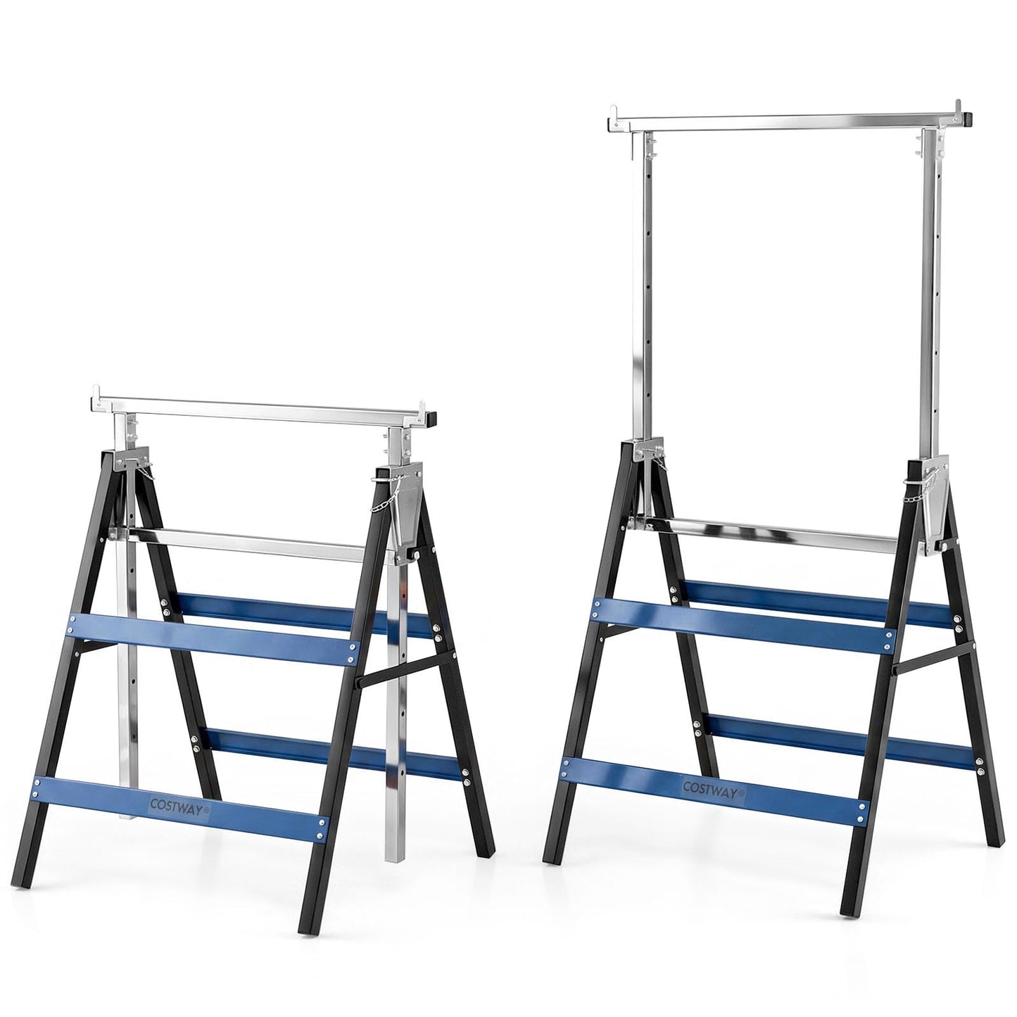 Set of 2 Adjustable Builders Trestle with Top Limit Clip (Blue) | 200kg Capacity Telescopic Saw Horse