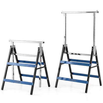 Set of 2 Adjustable Builders Trestle with Top Limit Clip (Blue) | 200kg Capacity Telescopic Saw Horse