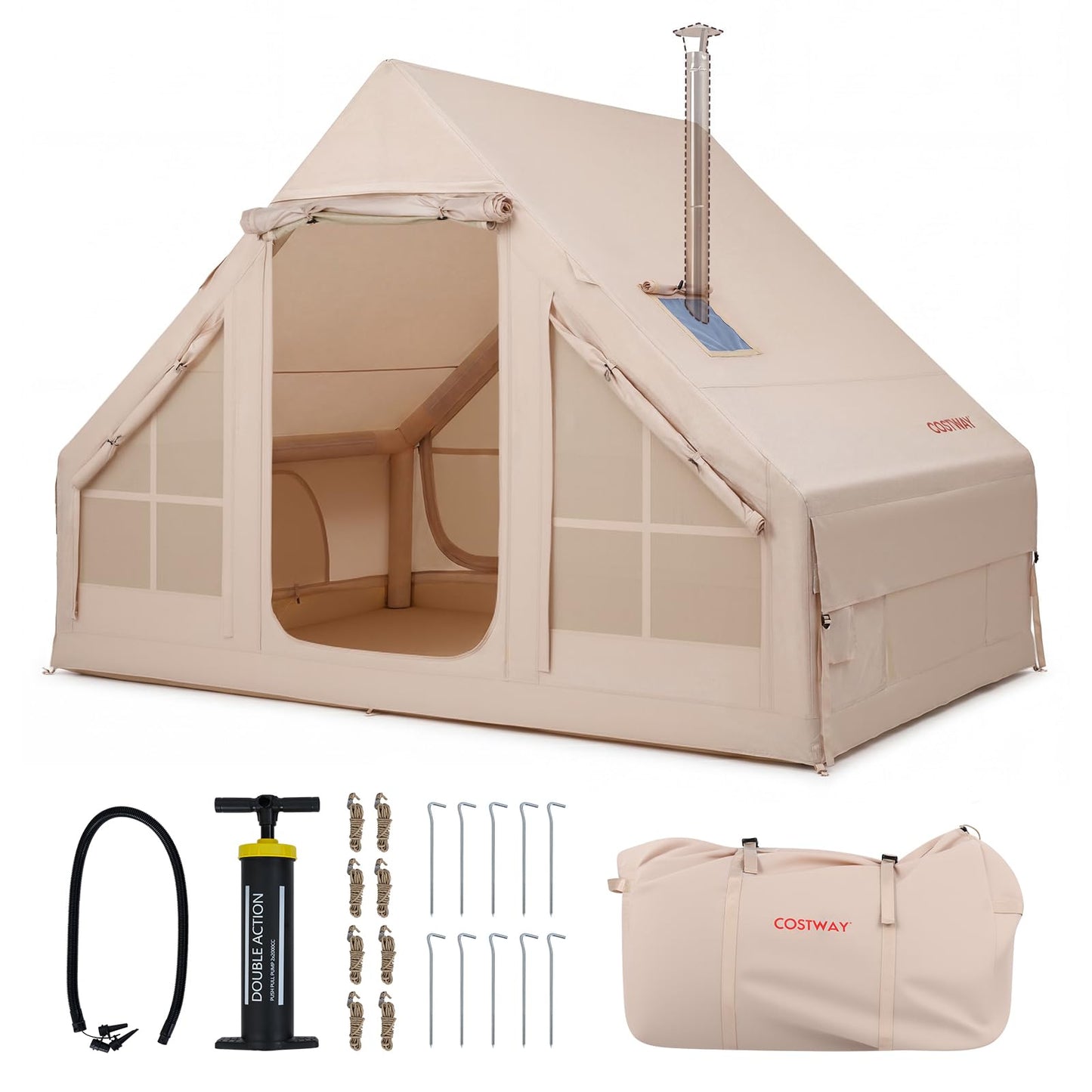 Inflatable Camping Tent with Stove Jack 4 Season Blow Up Tent with Pump