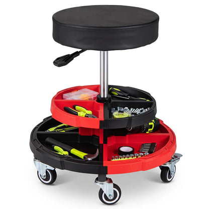 150 KG Max Load Rolling Mechanic Stool with Cushioned Seat Dual Tool Trays for Repair Shop