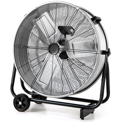 24 Inch Industrial Drum Fan with 360° Adjustable Tilt and 2 Wheels