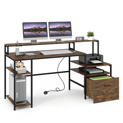 166CM Computer Desk with Charging Station, for Home Office, Study
