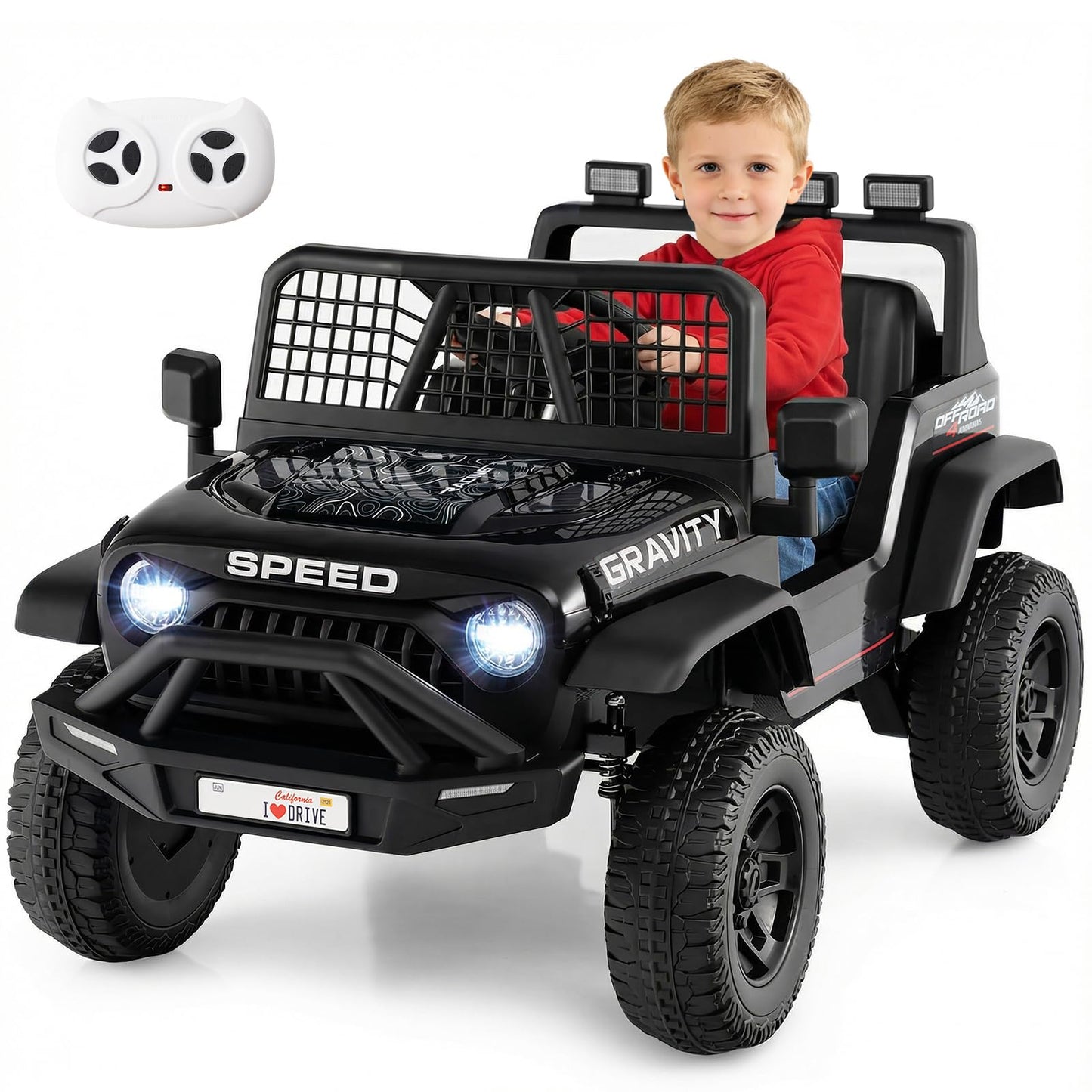 24V Kids Ride on Car with Remote Control, LED Lights, Horn