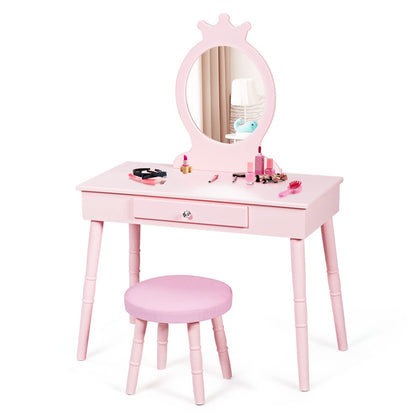 Child's Dressing Table and Cushioned Stool Set