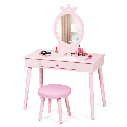 Child's Dressing Table and Cushioned Stool Set