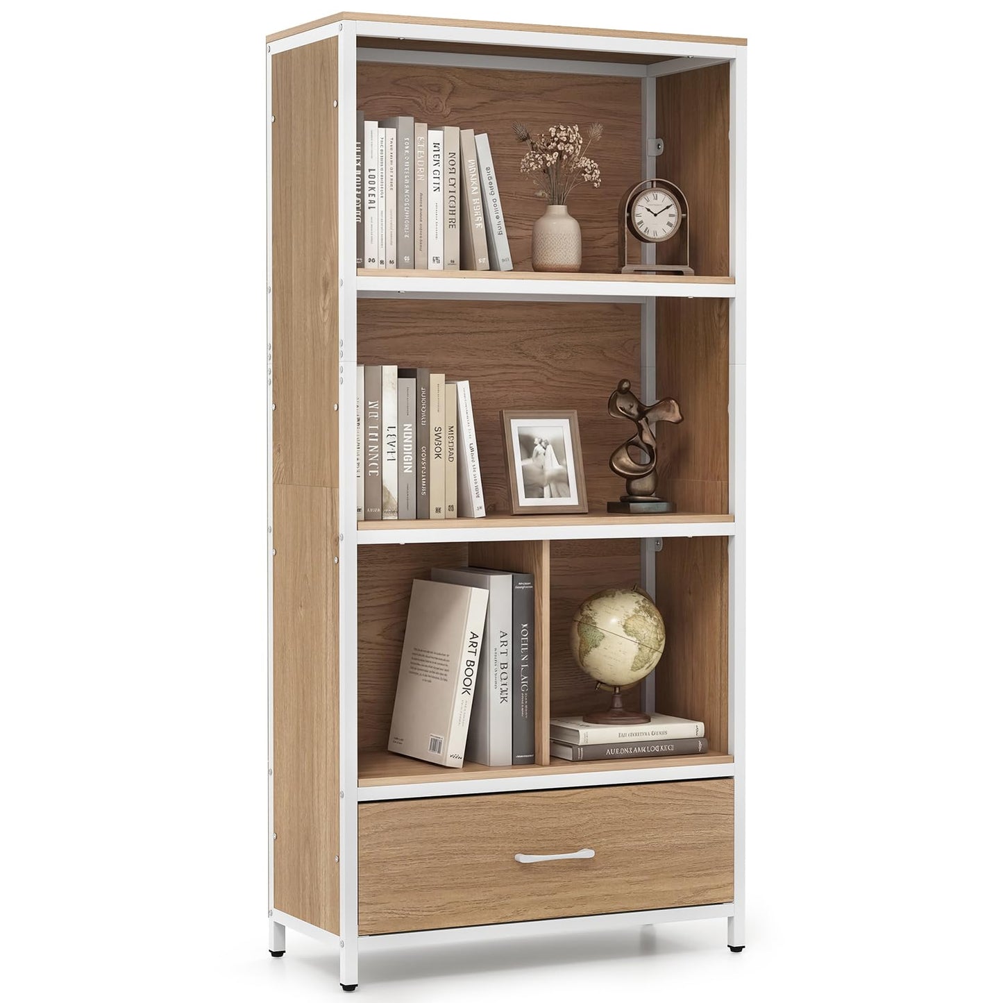 5-Tier Bookshelf, Freestanding Storage Bookcase Cabinet with 4 Storage Compartments