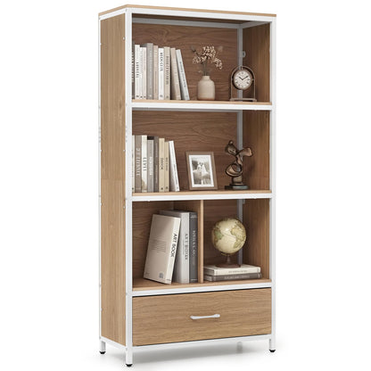 5-Tier Bookshelf, Freestanding Storage Bookcase Cabinet with 4 Storage Compartments