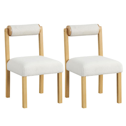 Wooden Dining Chair Set of 2 Faux Sherpa Upholstered Kitchen Chairs