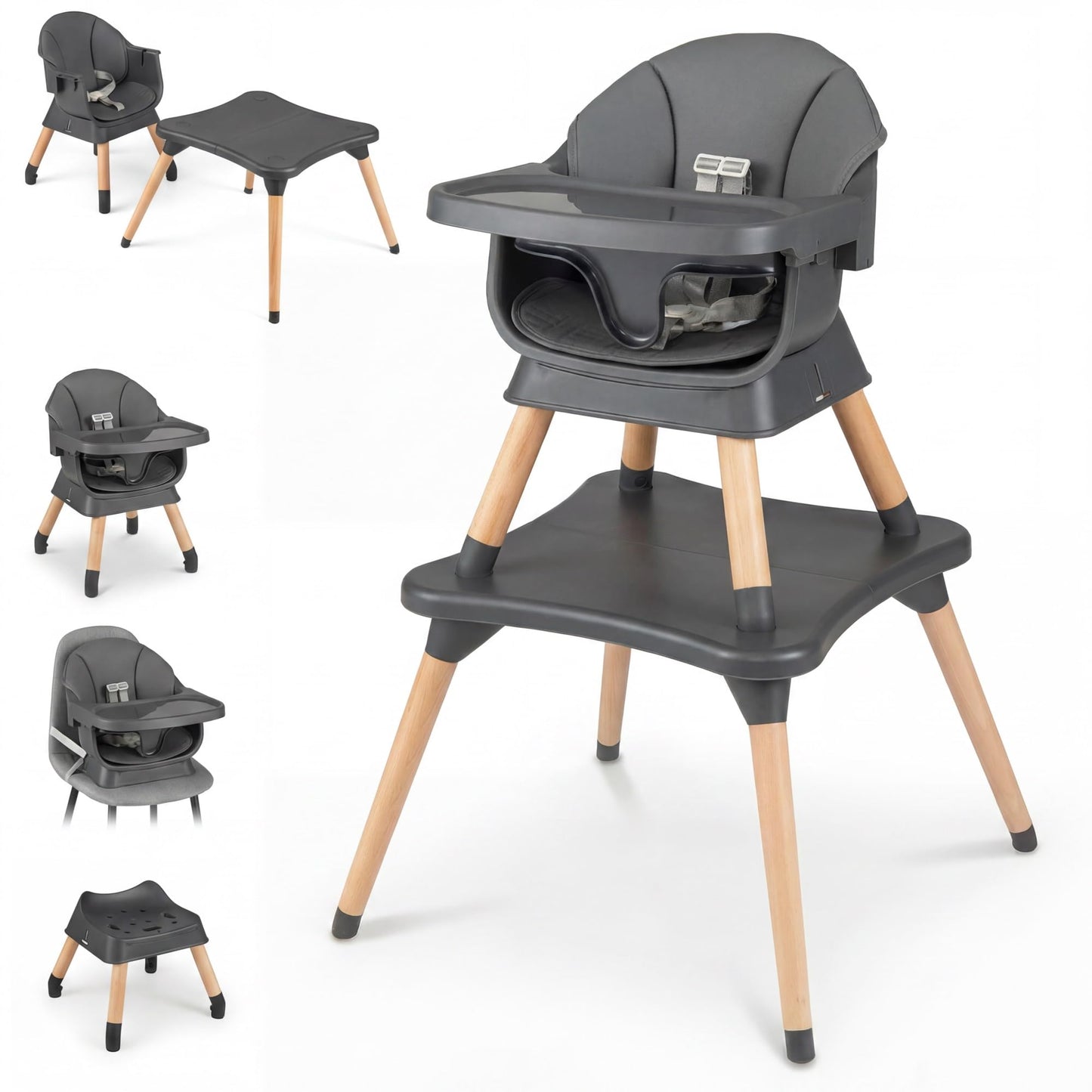 9 in 1 Convertible High Chairs for Toddlers, Infant Highchairs with Solid Wood Legs