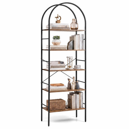 5-Tier Arched Bookshelf, Metal Frame Bookcase Shelving Unit, Freestanding Display Storage Organizer