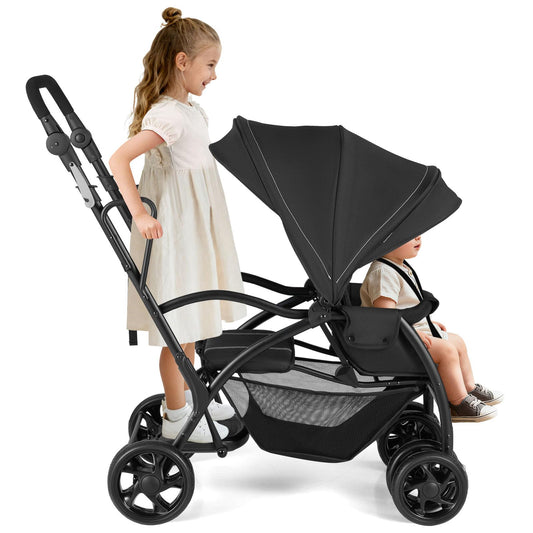 Sit and Stand Stroller, Double Baby Pushchair with Adjustable Canopy
