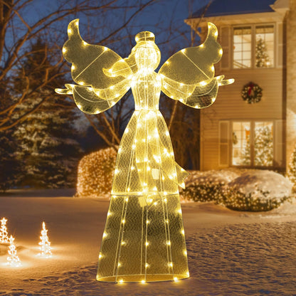 Outdoor Decorative Angel with Halo and 148 Warm White LED Lights