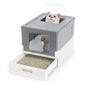 Cat Litter Box, Foldable Hooded Litter Tray with Lid, Flip Top Exit