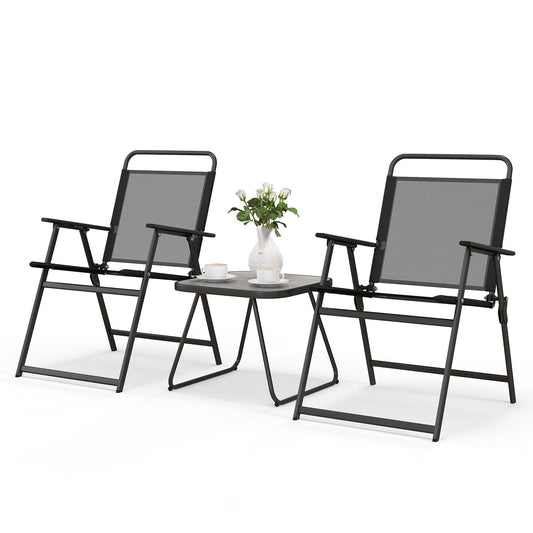 Garden Folding Chairs and Table Set with Marble-like Tabletop