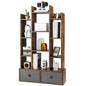 7/12-Tier Wooden Bookshelf with Folding Drawer for Study Living Room
