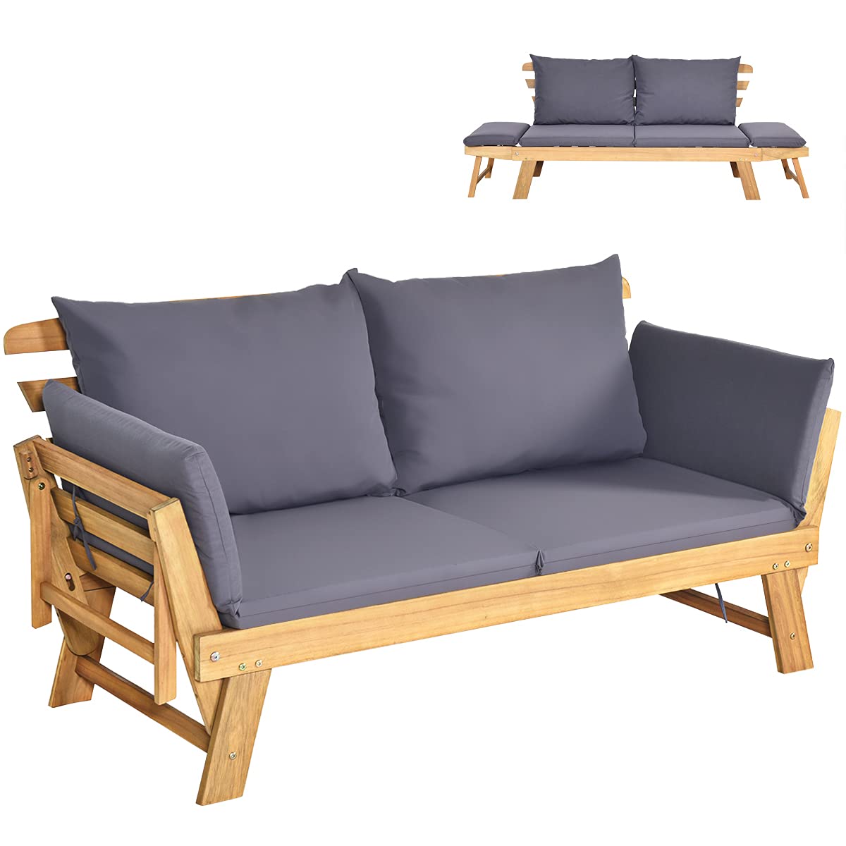 3 in 1 Convertible Cushioned Loveseat Lounger Couch with Folding Armrests and Pillows