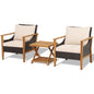3 PCS Acacia Wood Garden Table and Chairs Patio Sofa Set with Coffee Table and Cushions