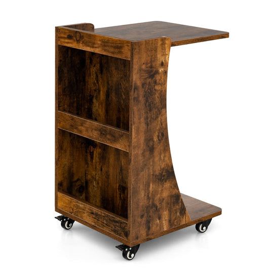 C-Shaped Side Table with Storage Shelf for Bedroom and Living Room