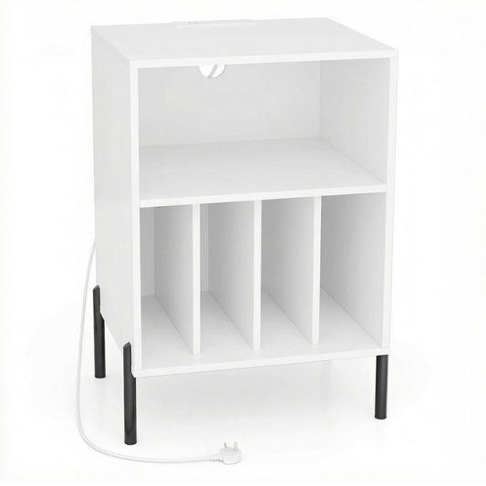 Record Player Stand, Turntable Stand with Charging Station and 5 Shelves for 150 Albums