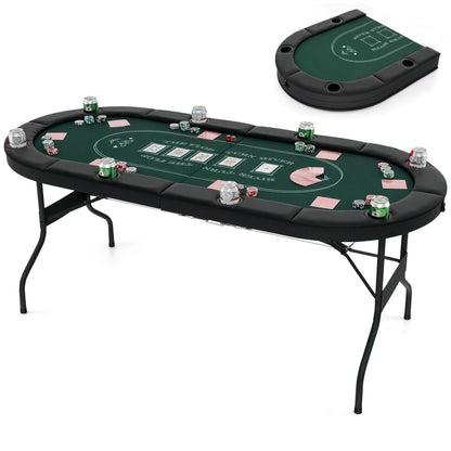 Foldable Poker Table for 8 Players Portable Oval Card Board with Cup Holders