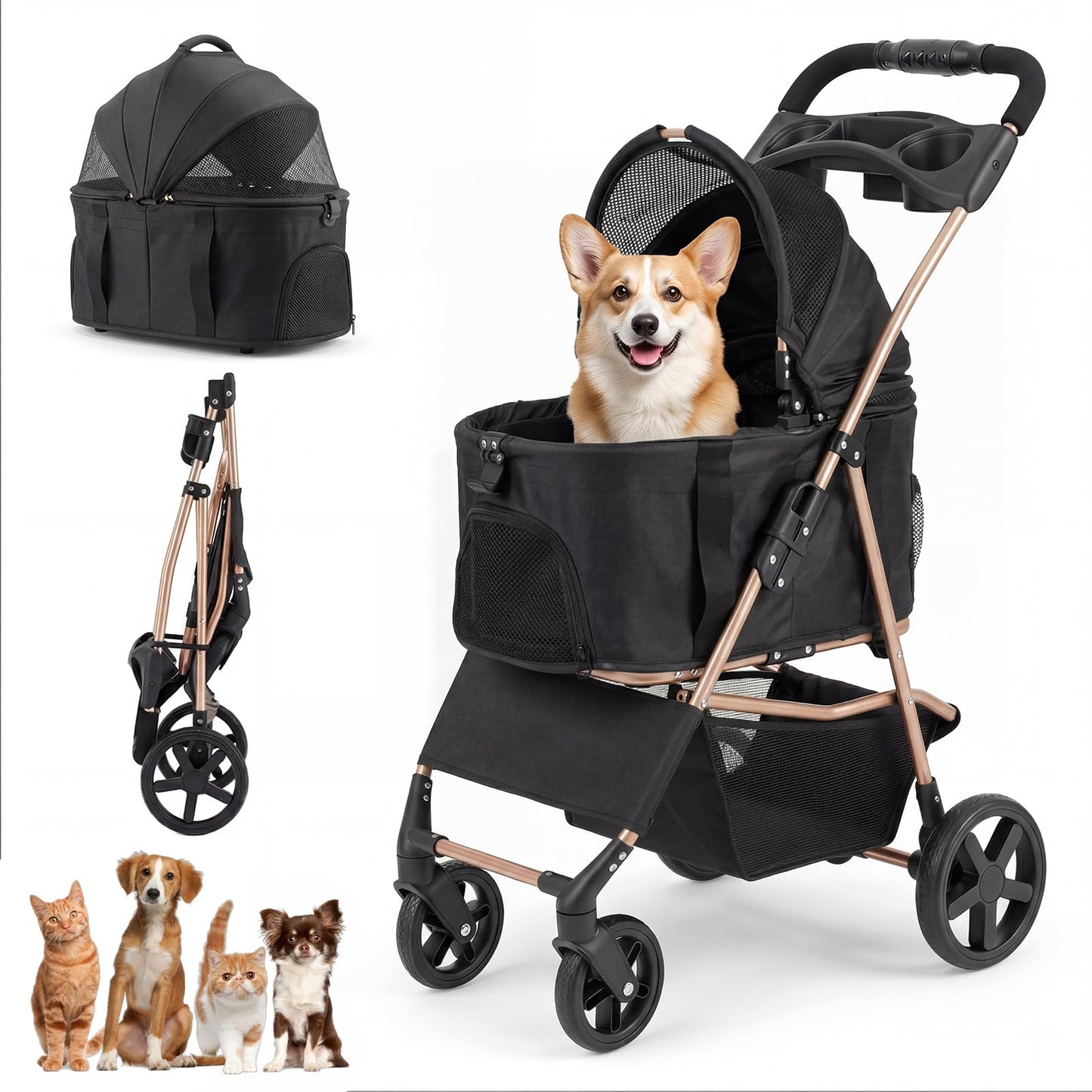 3-in-1 Pet Stroller, Foldable Dog Pushchair