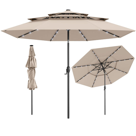 3M 3-Tier Heavy Duty 8-Ribs Solar Patio Umbrella with 32 LED Lights