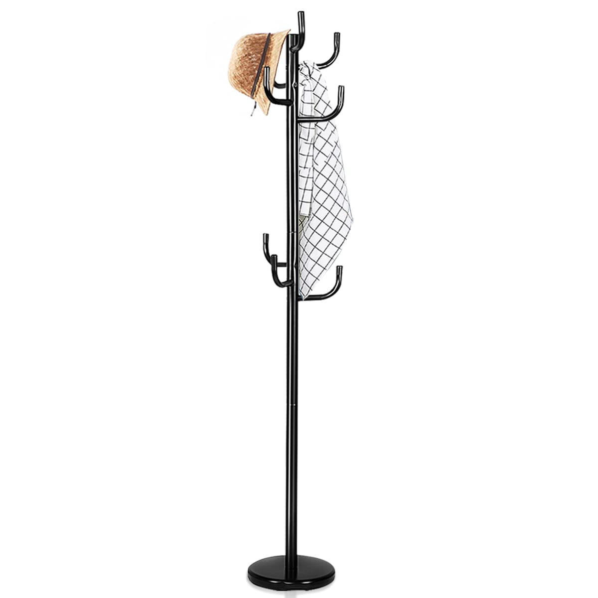 Metal Coat Rack, Freestanding Clothes Hanger with 8 Hooks