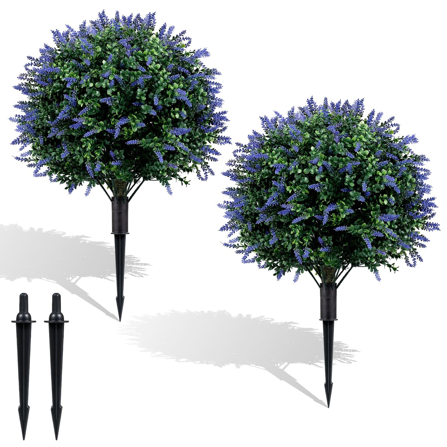 Set of 2 Artificial Topiary Ball Trees, Faux Shrub Bushes with Ground Spikes