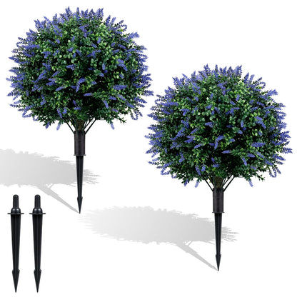 Set of 2 Artificial Topiary Ball Trees, Faux Shrub Bushes with Ground Spikes