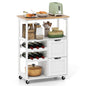 Rolling Kitchen Island Cart with Rubber Wood Top, White