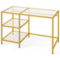 Tempered Glass Computer Desk Modern Office Desk with Open Storage Shelves