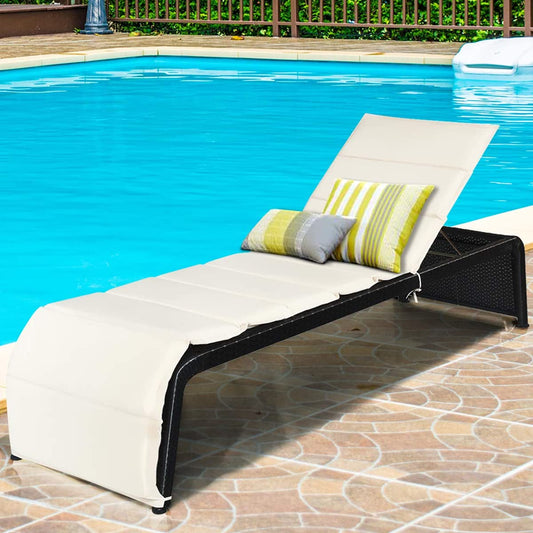 Rattan Sun Lounger with Cushion and Adjustable Feet