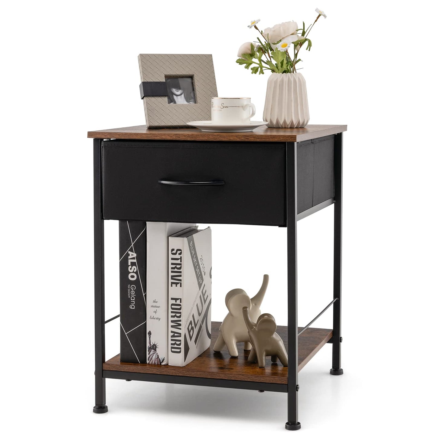 2-Tier Nightstand Bedside End Sofa Table with Drawer