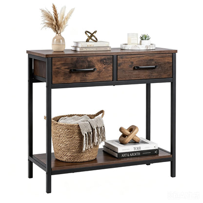 Narrow Console Table, 75cm Slim Entryway Table with 2 Storage Drawers and Open Shelf