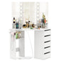 Corner Dressing Table with 3-Angle LED Lights Mirrors & Charging Station