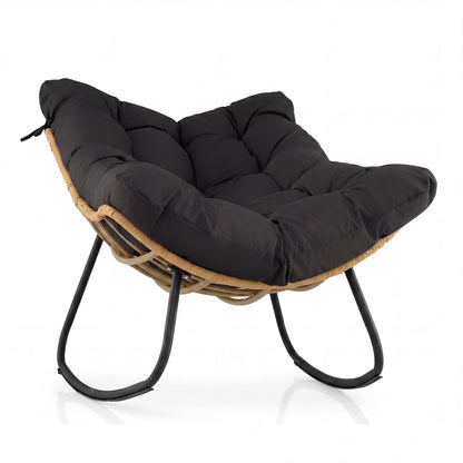 Outdoor Rocking Chair, Oversized Patio Wicker Egg Chair with Thick and Removable Cushion