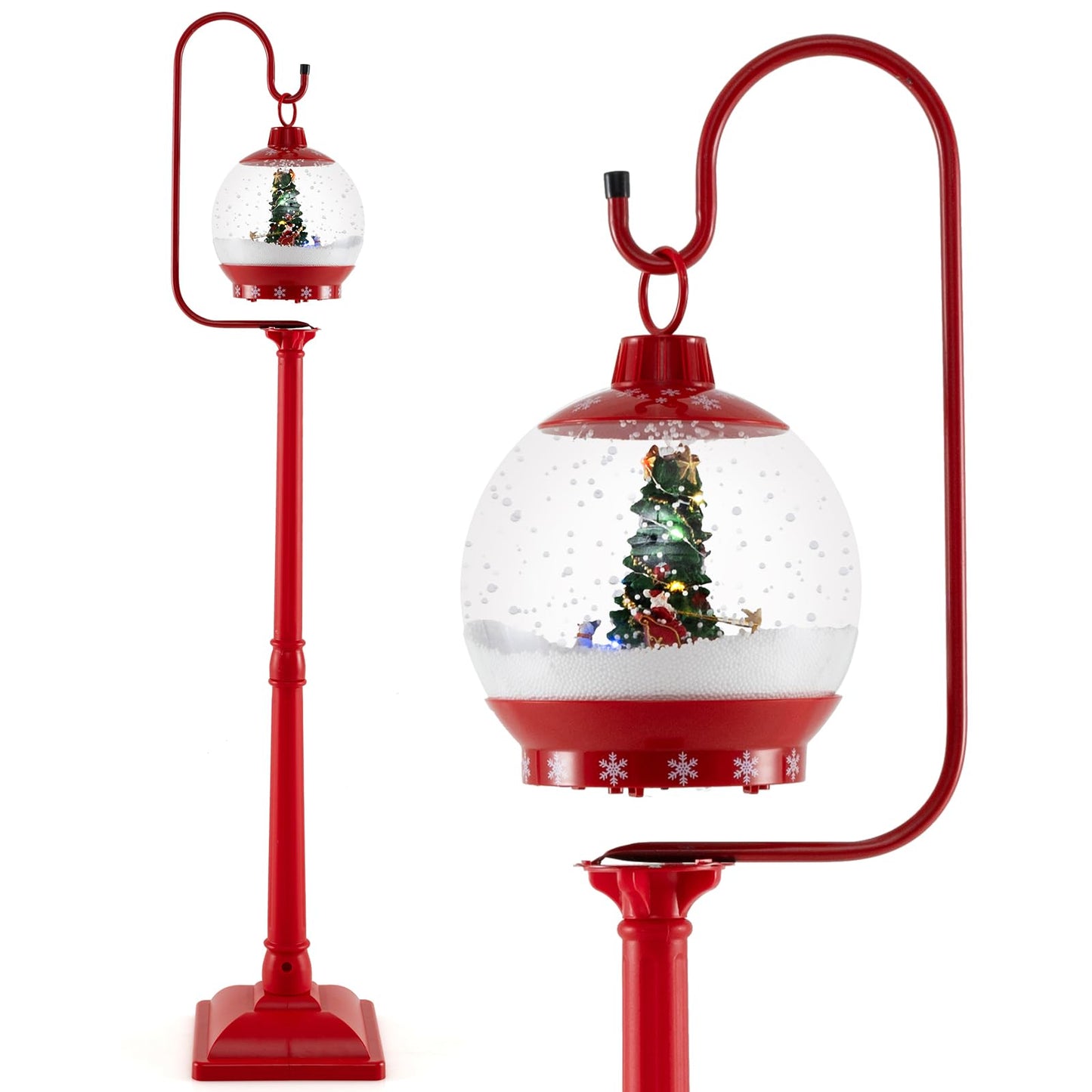 68 Inch Christmas Lamp Post with Sound-Activated Snow Globe Lantern