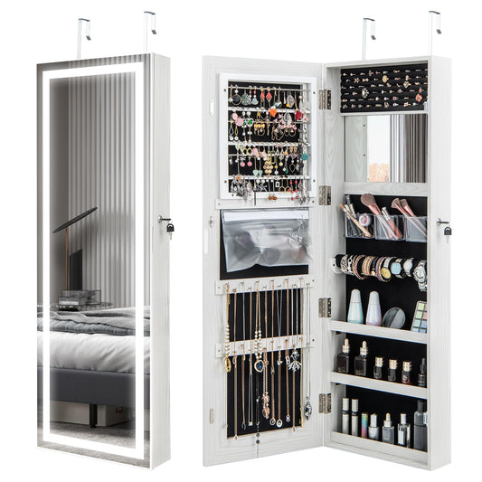 Door Hanging/Wall Mounted Jewelry Armoire with Full Length Mirror and Large Storage