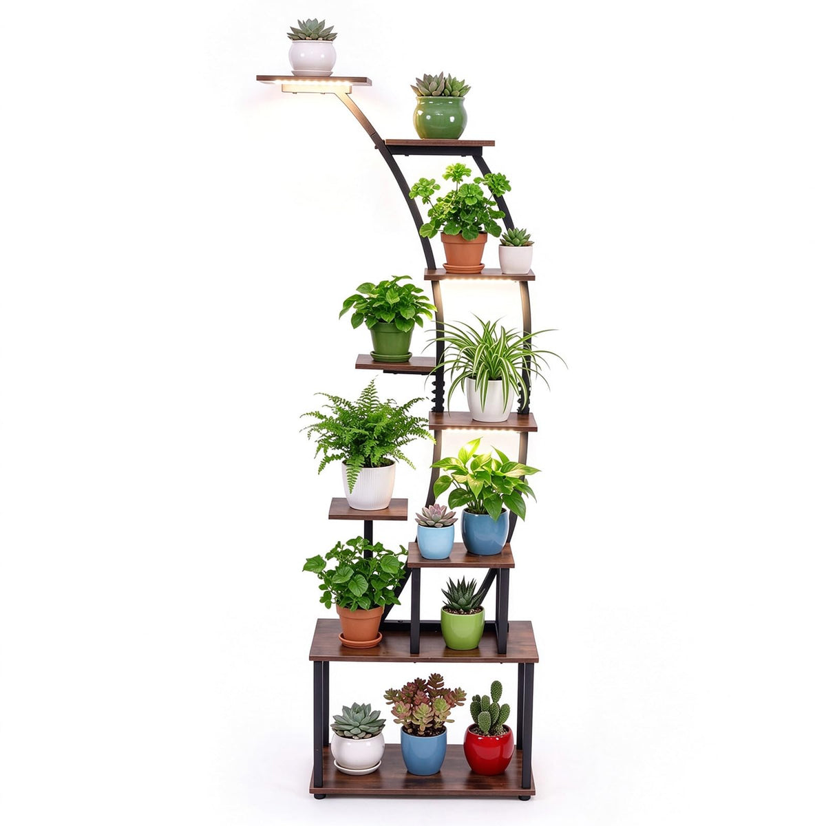 Plant Stand with Grow Lights, 161cm Tall 9-Tier Corner Metal Plant Shelf Flowerpot Holder