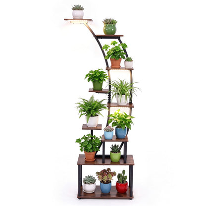 Plant Stand with Grow Lights, 161cm Tall 9-Tier Corner Metal Plant Shelf Flowerpot Holder