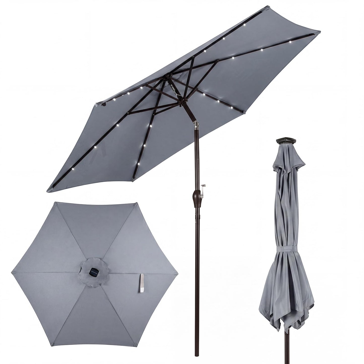 18 Solar Powered LED Lights Patio Umbrella with Tilt and Crank Handle