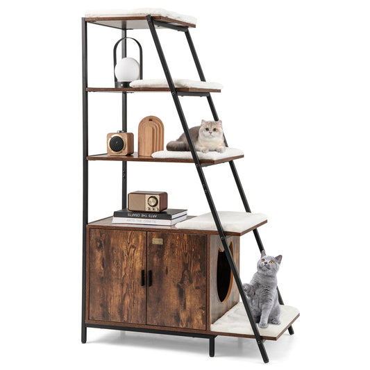Hidden Cats Washroom Climbing Frame with Ladder Shelf & Removable Plush Cushions
